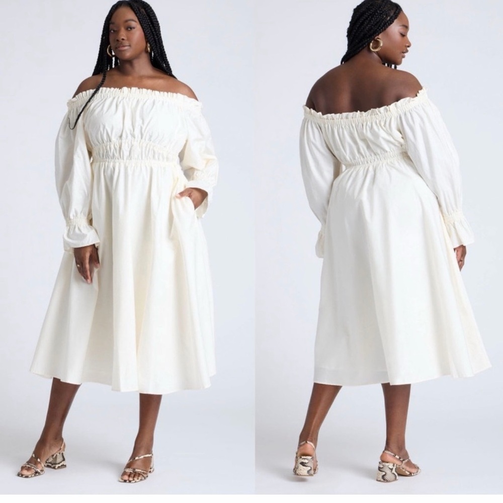 Eloquii Off-Shoulder Cream Long Sleeve Dress